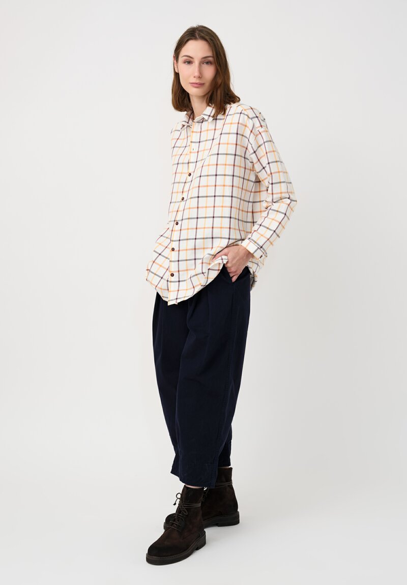 Toogood Linen Seersucker Tattersall Draughtsman Shirt in White & Burgundy Red