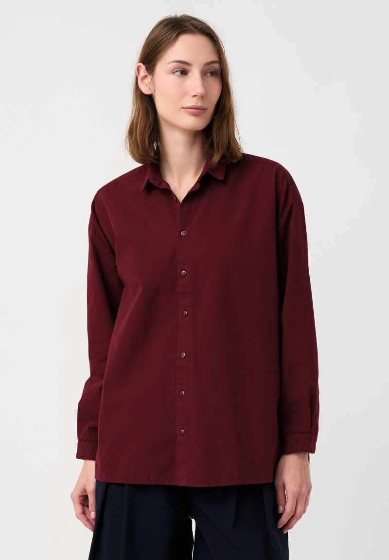 Toogood Fine Cotton Canvas Draughtsman Shirt in Port Wine Red