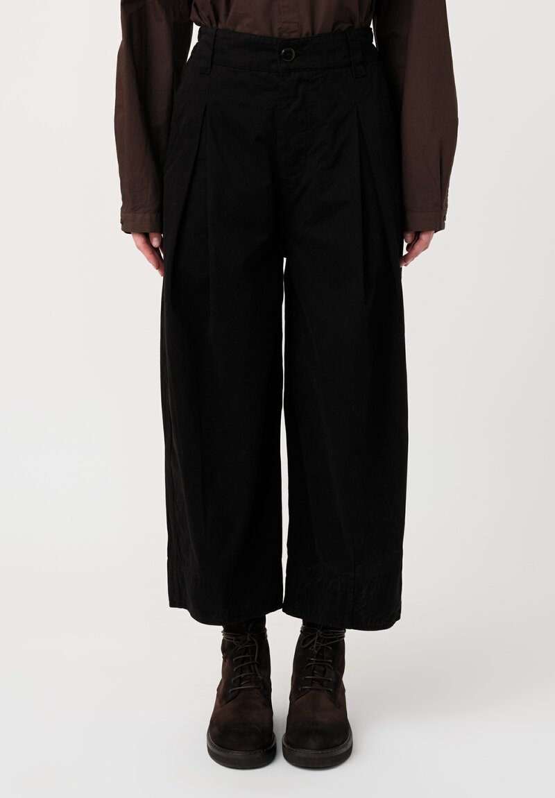Toogood Organic Cotton Work Twill Etcher Wide Leg Cropped Pants in Flint Black