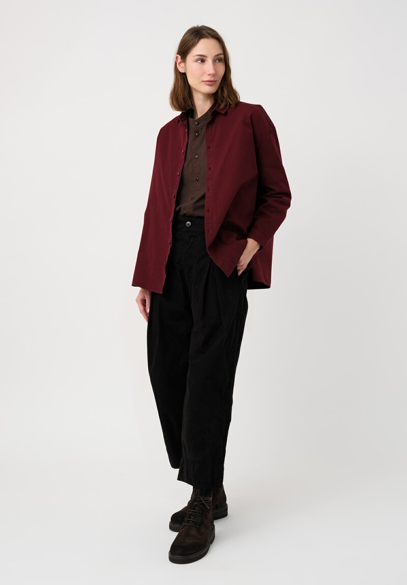 Toogood Organic Cotton Work Twill Etcher Wide Leg Cropped Pants in Flint Black