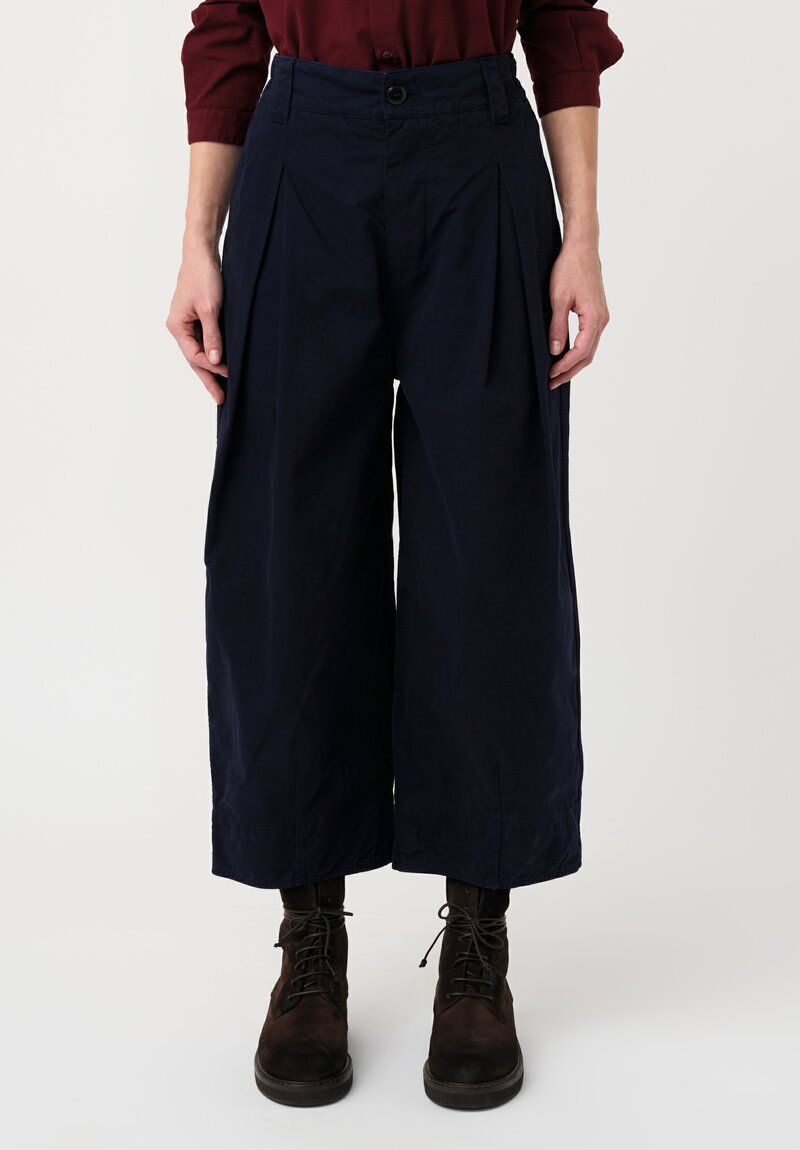 Toogood Organic Cotton Work Twill Etcher Wide Leg Cropped Pants in Inky Blue
