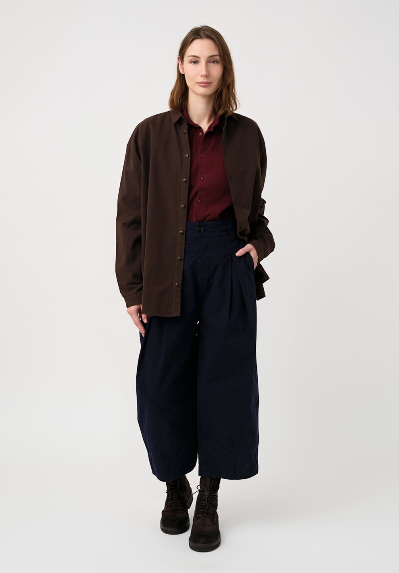 Toogood Organic Cotton Work Twill Etcher Wide Leg Cropped Pants in Inky Blue