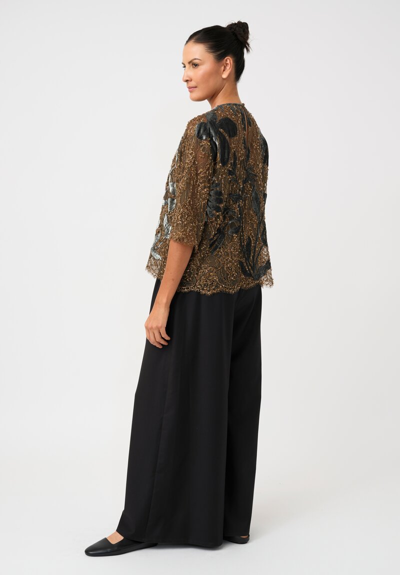 Biyan Bead Embellished Lace Jarie Top with Floral Velvet Embroidery