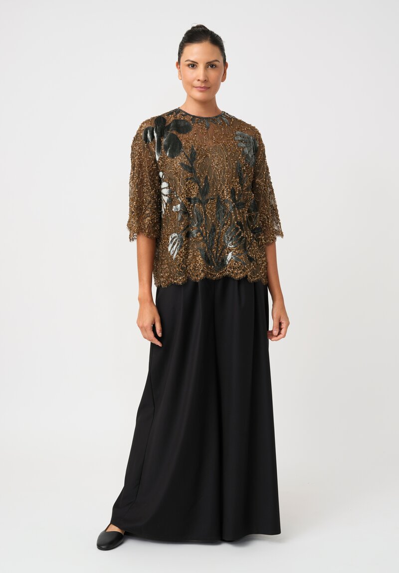 Biyan Bead Embellished Lace Jarie Top with Floral Velvet Embroidery