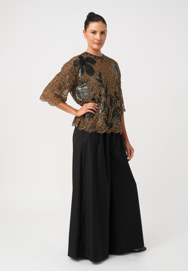 Biyan Bead Embellished Lace Jarie Top with Floral Velvet Embroidery