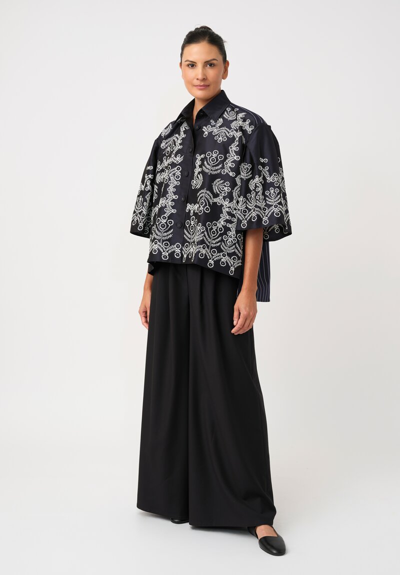 Biyan Cotton Taffeta Wildflower Embroidered Pleated Sleeve Jetea Shirt