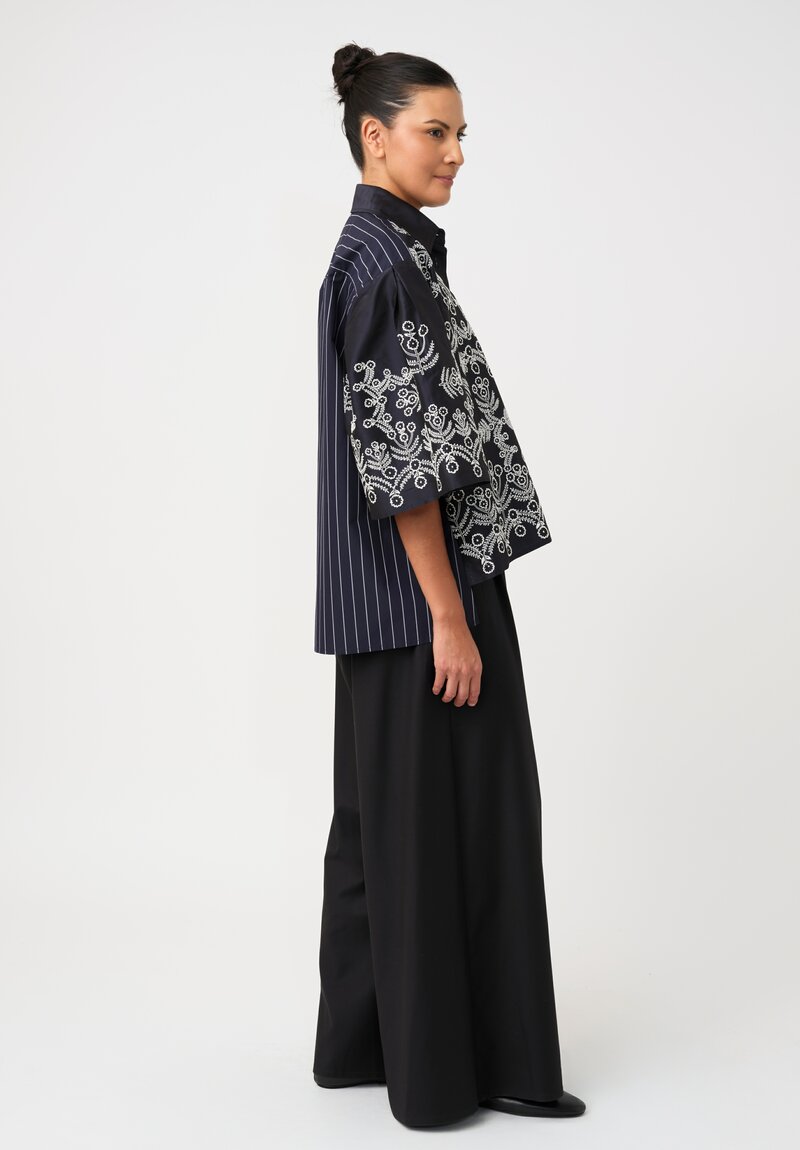 Biyan Cotton Taffeta Wildflower Embroidered Pleated Sleeve Jetea Shirt