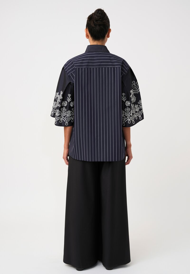 Biyan Cotton Taffeta Wildflower Embroidered Pleated Sleeve Jetea Shirt