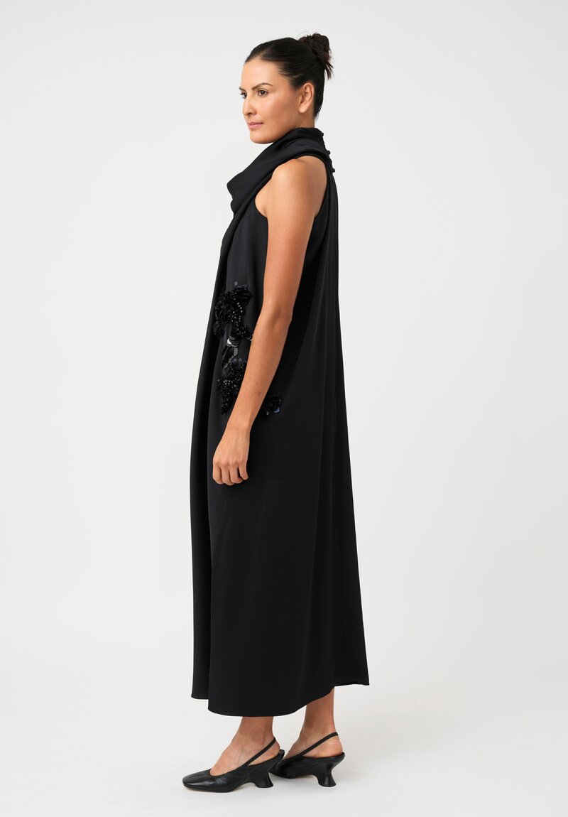 Biyan Draped Satin Sequin & Bead Embellished Illy Halter Dress