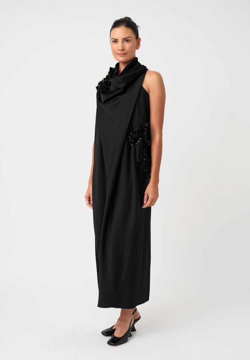 Biyan Draped Satin Sequin & Bead Embellished Illy Halter Dress