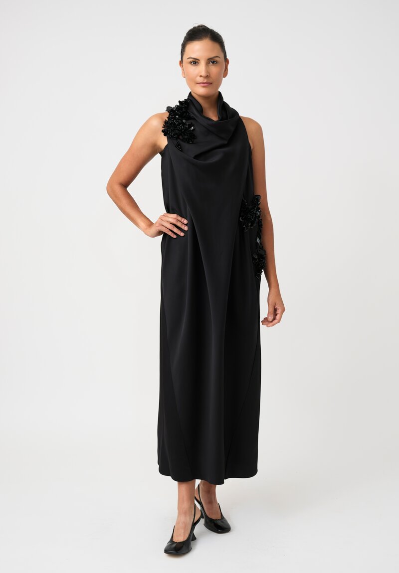 Biyan Draped Satin Sequin & Bead Embellished Illy Halter Dress