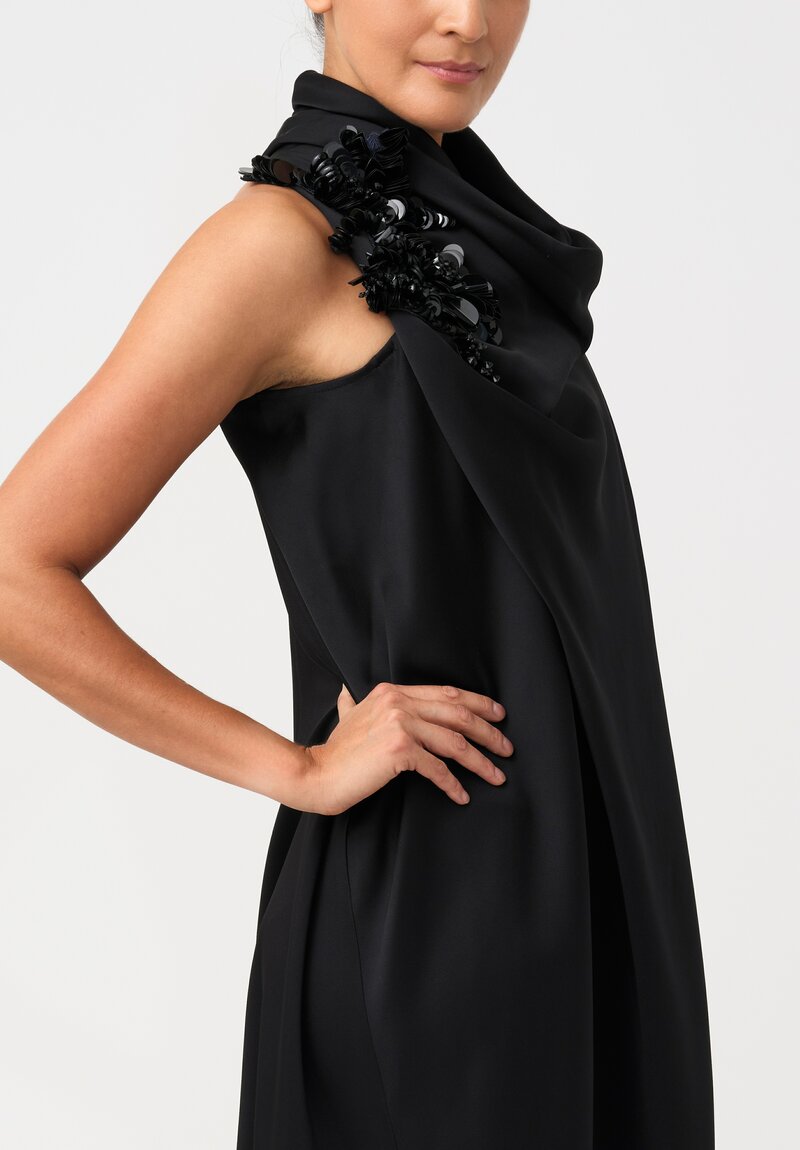 Biyan Draped Satin Sequin & Bead Embellished Illy Halter Dress