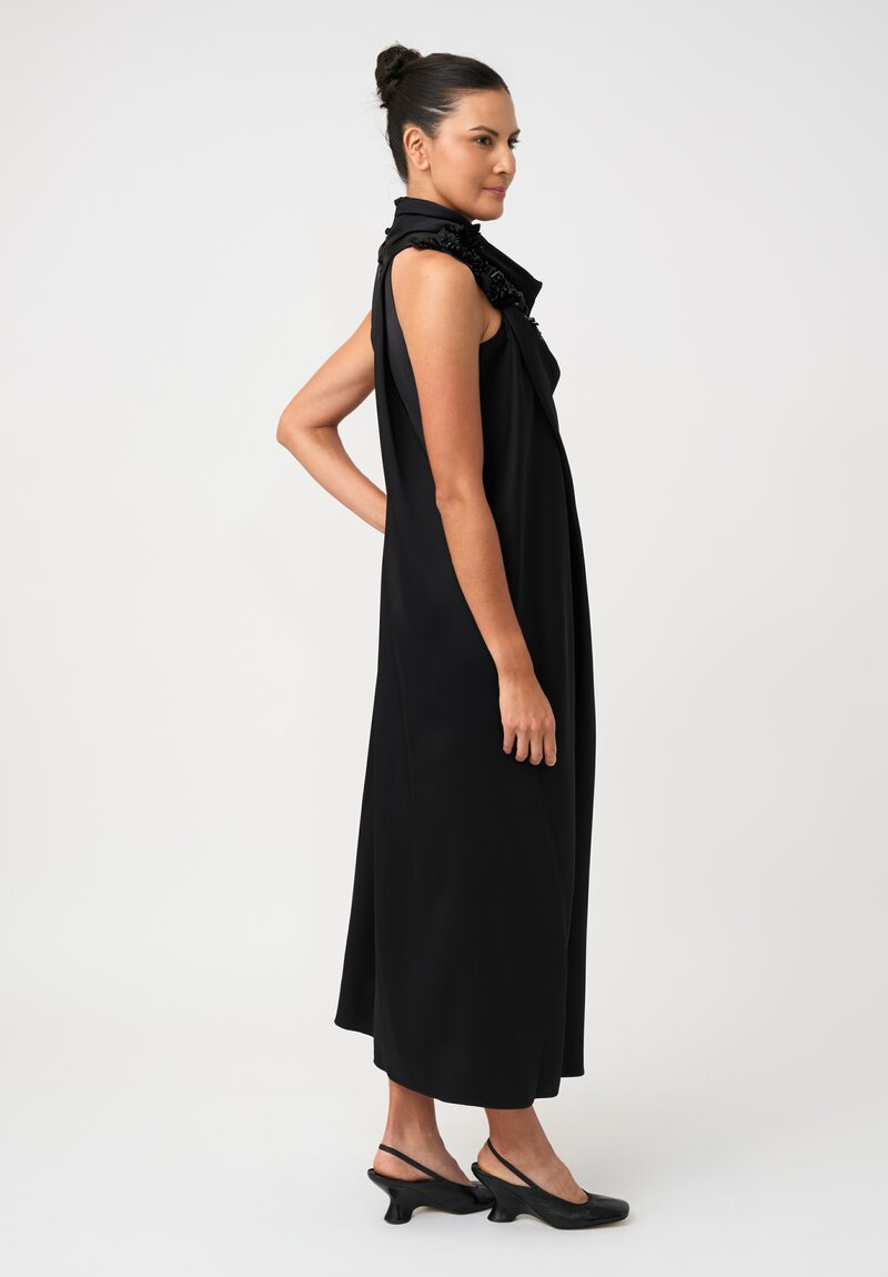 Biyan Draped Satin Sequin & Bead Embellished Illy Halter Dress