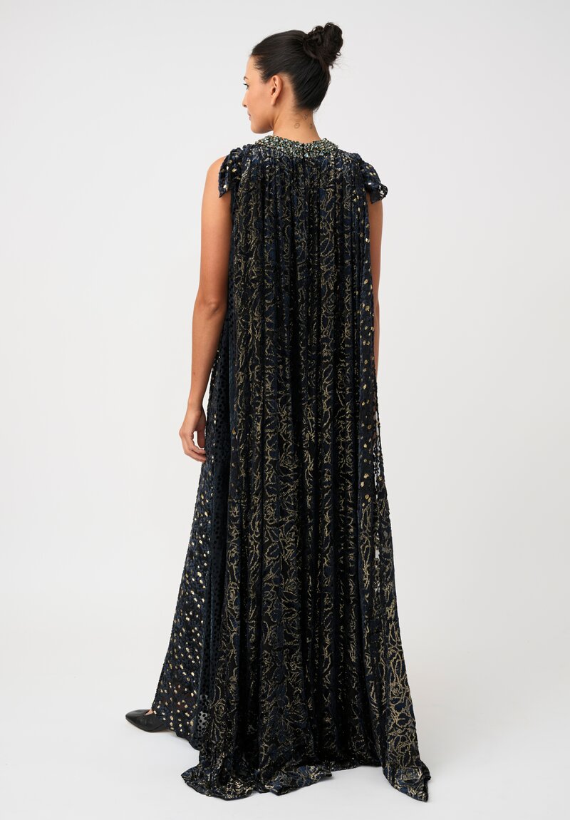 Biyan Fil Coupé Silk Chiffon Imola Cape Dress with Beaded Neckline