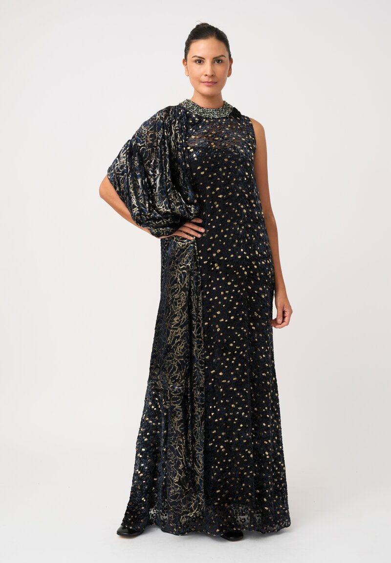 Biyan Fil Coupé Silk Chiffon Imola Cape Dress with Beaded Neckline