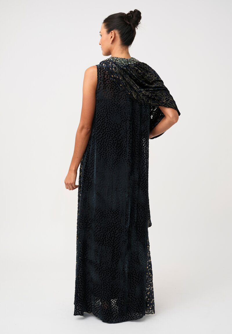Biyan Fil Coupé Silk Chiffon Imola Cape Dress with Beaded Neckline