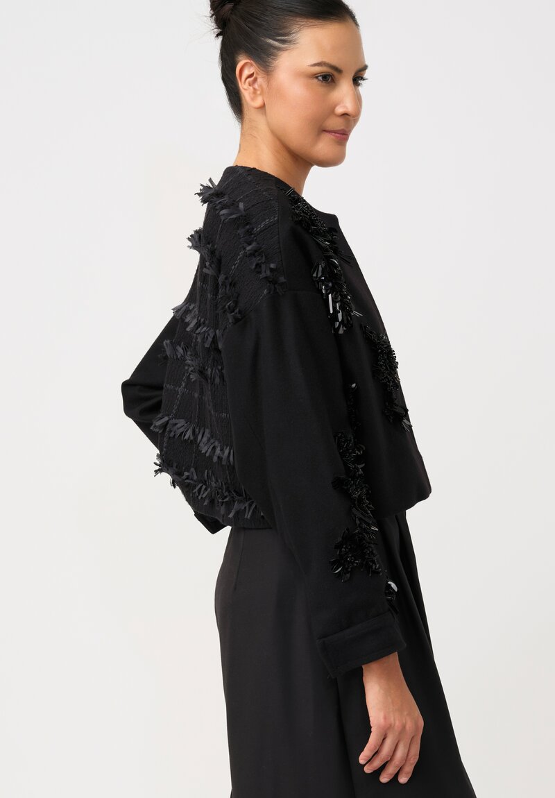 Biyan Cotton Tweed & Felted Confetti Cadea Jacket with Beaded Embellishment
