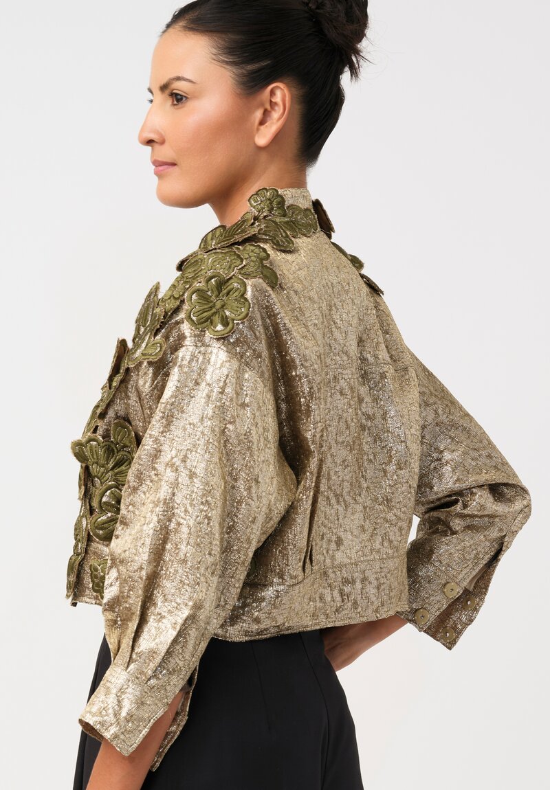 Biyan Lamé 3D Flower Appliqué Cester Chaquetilla Cropped Jacket