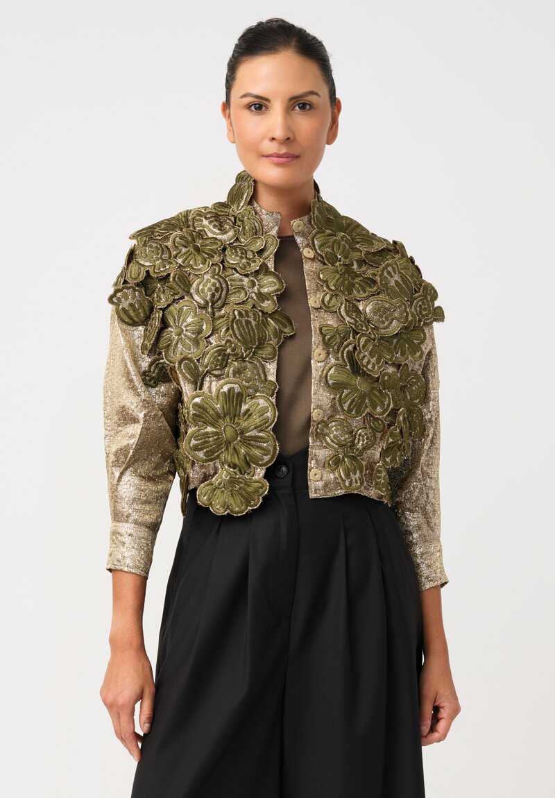 Biyan Lamé 3D Flower Appliqué Cester Chaquetilla Cropped Jacket