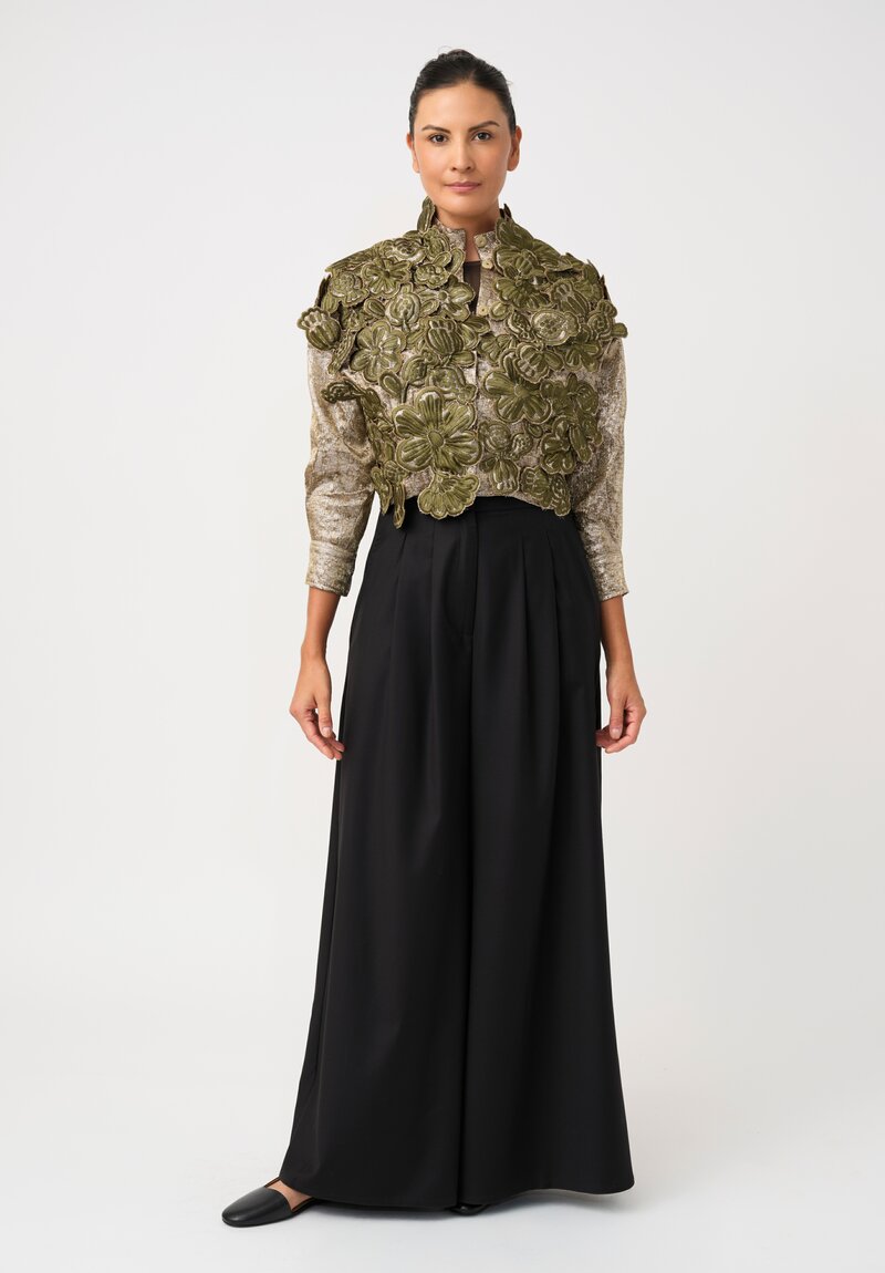 Biyan Lamé 3D Flower Appliqué Cester Chaquetilla Cropped Jacket