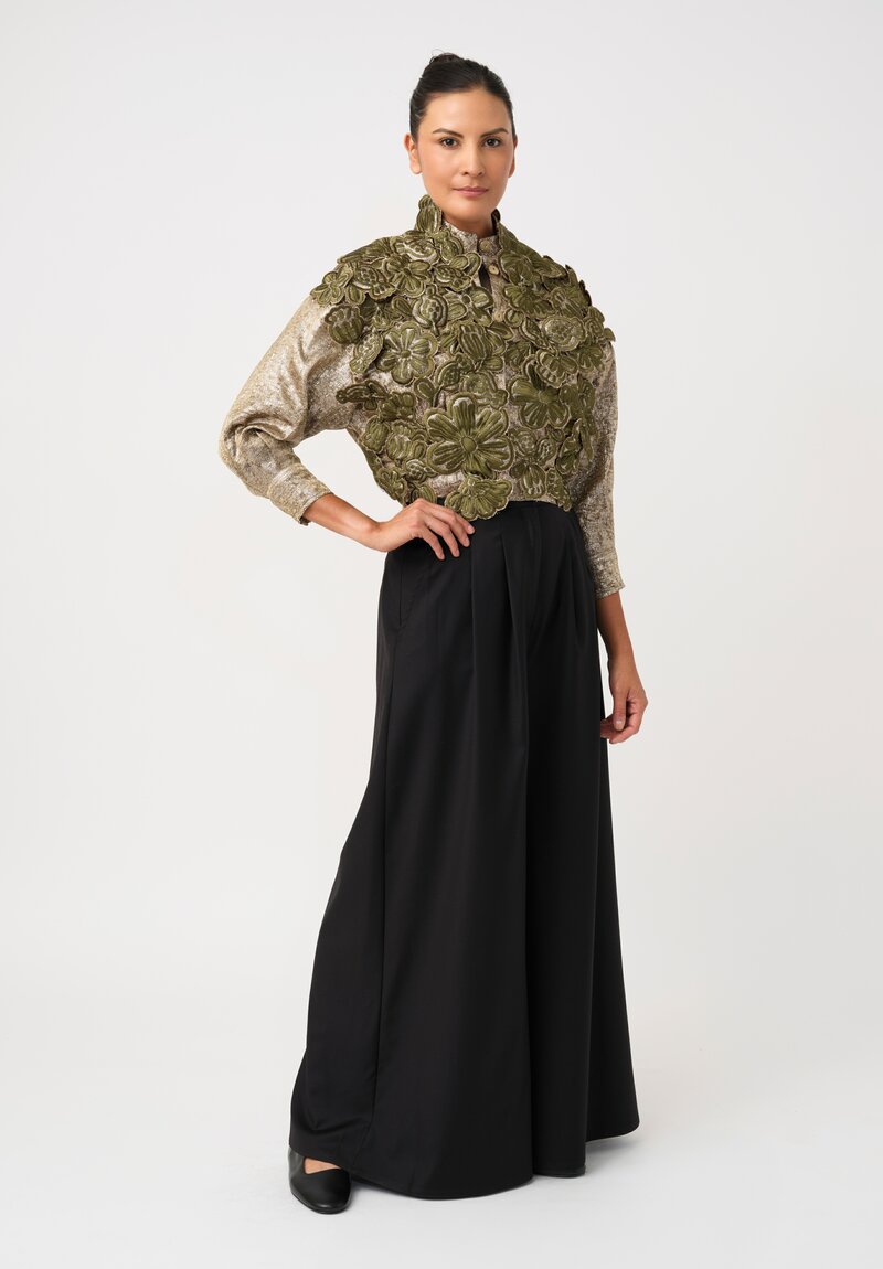 Biyan Lamé 3D Flower Appliqué Cester Chaquetilla Cropped Jacket