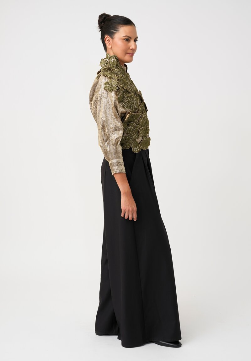 Biyan Lamé 3D Flower Appliqué Cester Chaquetilla Cropped Jacket