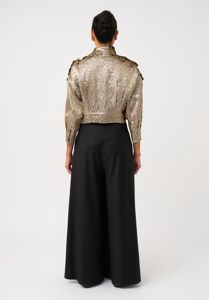 Biyan Lamé 3D Flower Appliqué Cester Chaquetilla Cropped Jacket