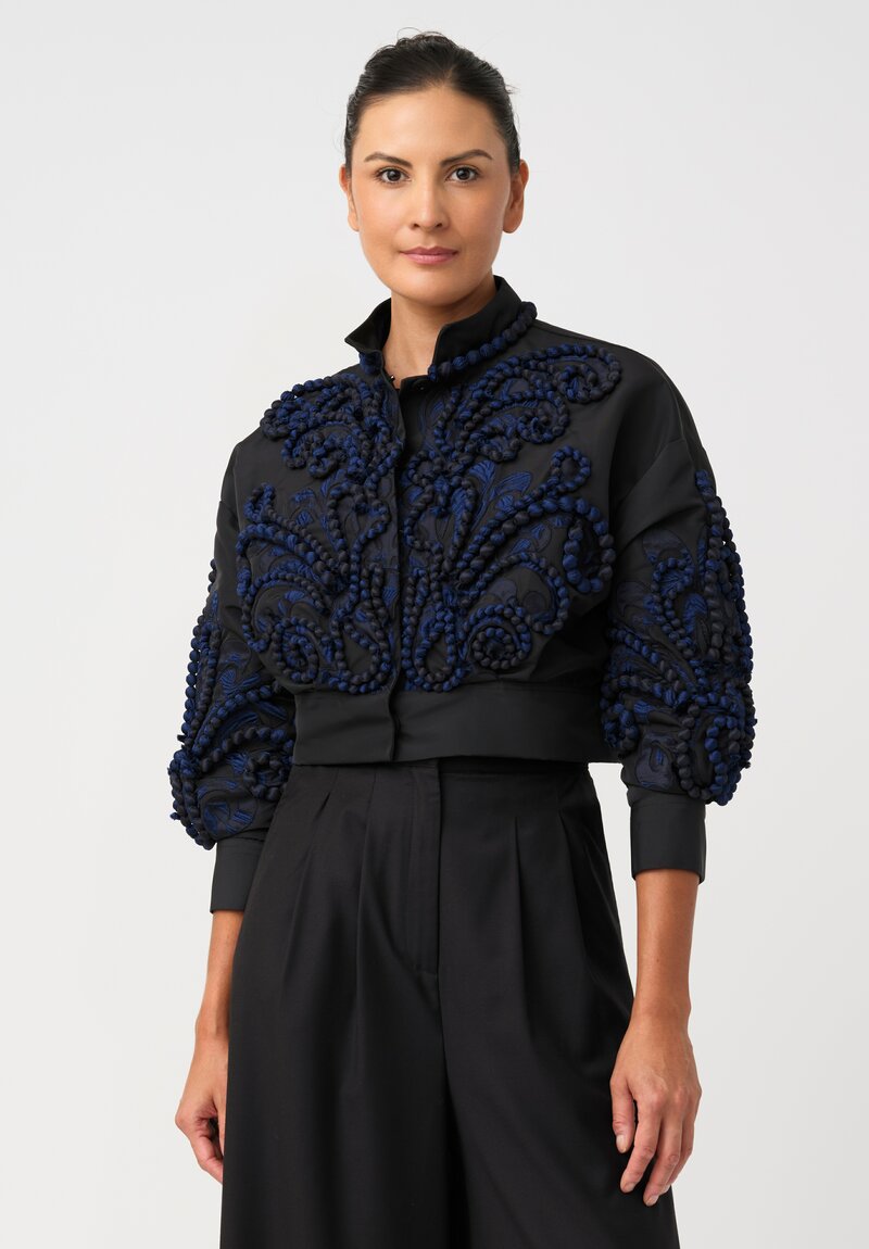 Biyan Lamé Ciria Cropped Jacket with Swirling Jacquard Beads