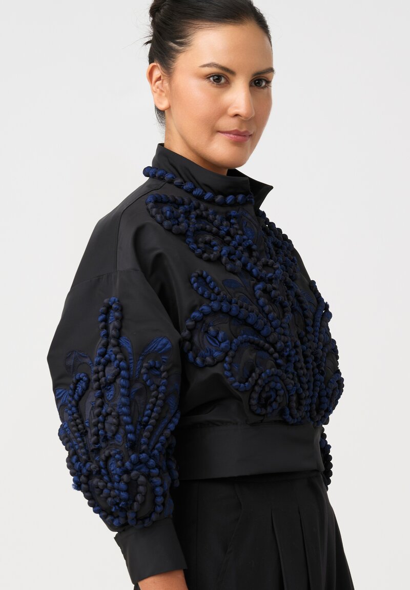 Biyan Lamé Ciria Cropped Jacket with Swirling Jacquard Beads