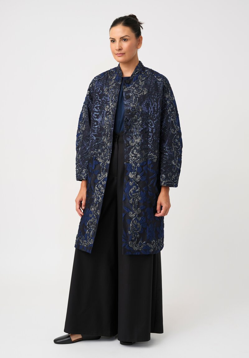 Biyan Lamé Beaded & Embroidered Jacquard Appliqué Hye Coat