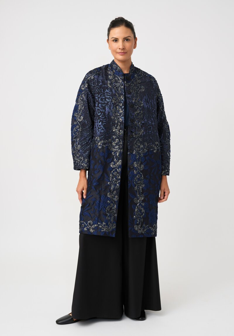 Biyan Lamé Beaded & Embroidered Jacquard Appliqué Hye Coat