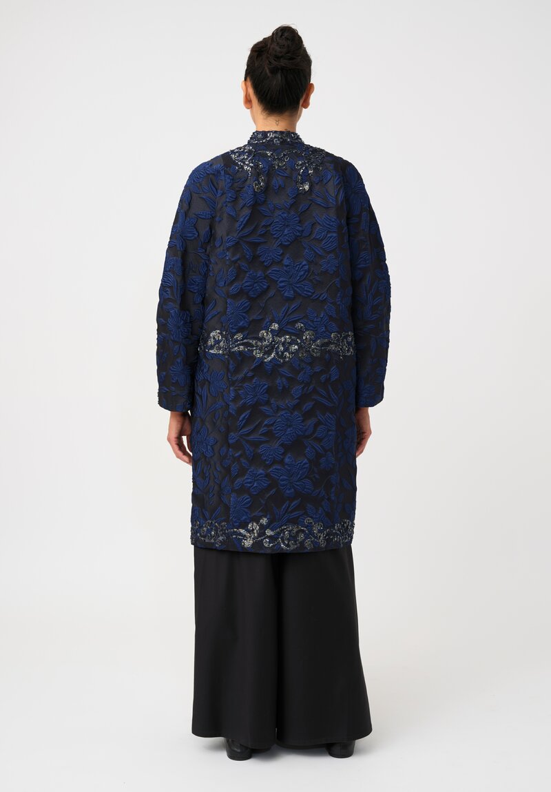 Biyan Lamé Beaded & Embroidered Jacquard Appliqué Hye Coat