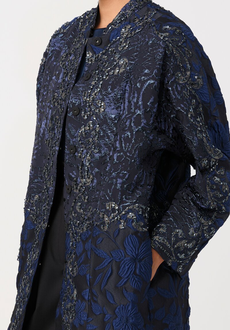 Biyan Lamé Beaded & Embroidered Jacquard Appliqué Hye Coat