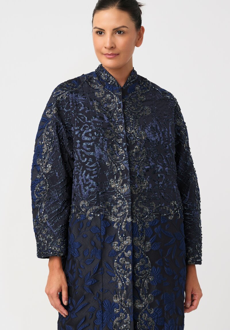 Biyan Lamé Beaded & Embroidered Jacquard Appliqué Hye Coat
