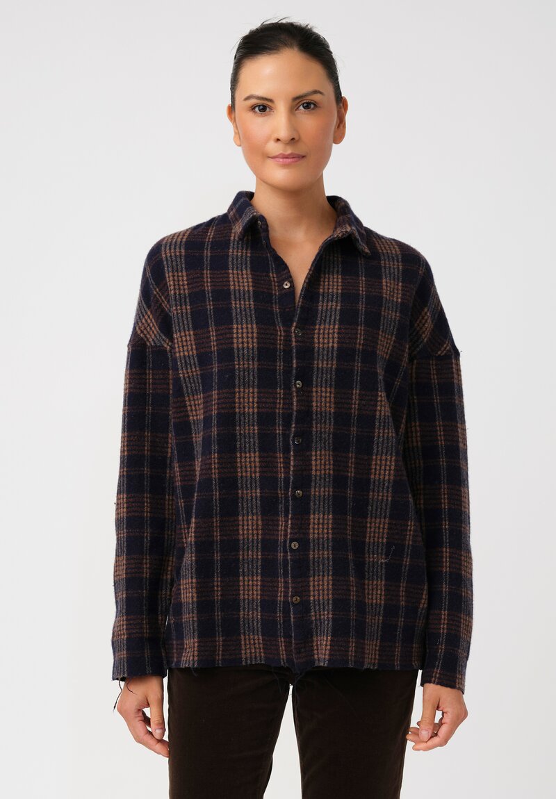 Album di Famiglia Thermal & Felted Serie Numerata Button-Down Shirt in Ink Blue Tartan