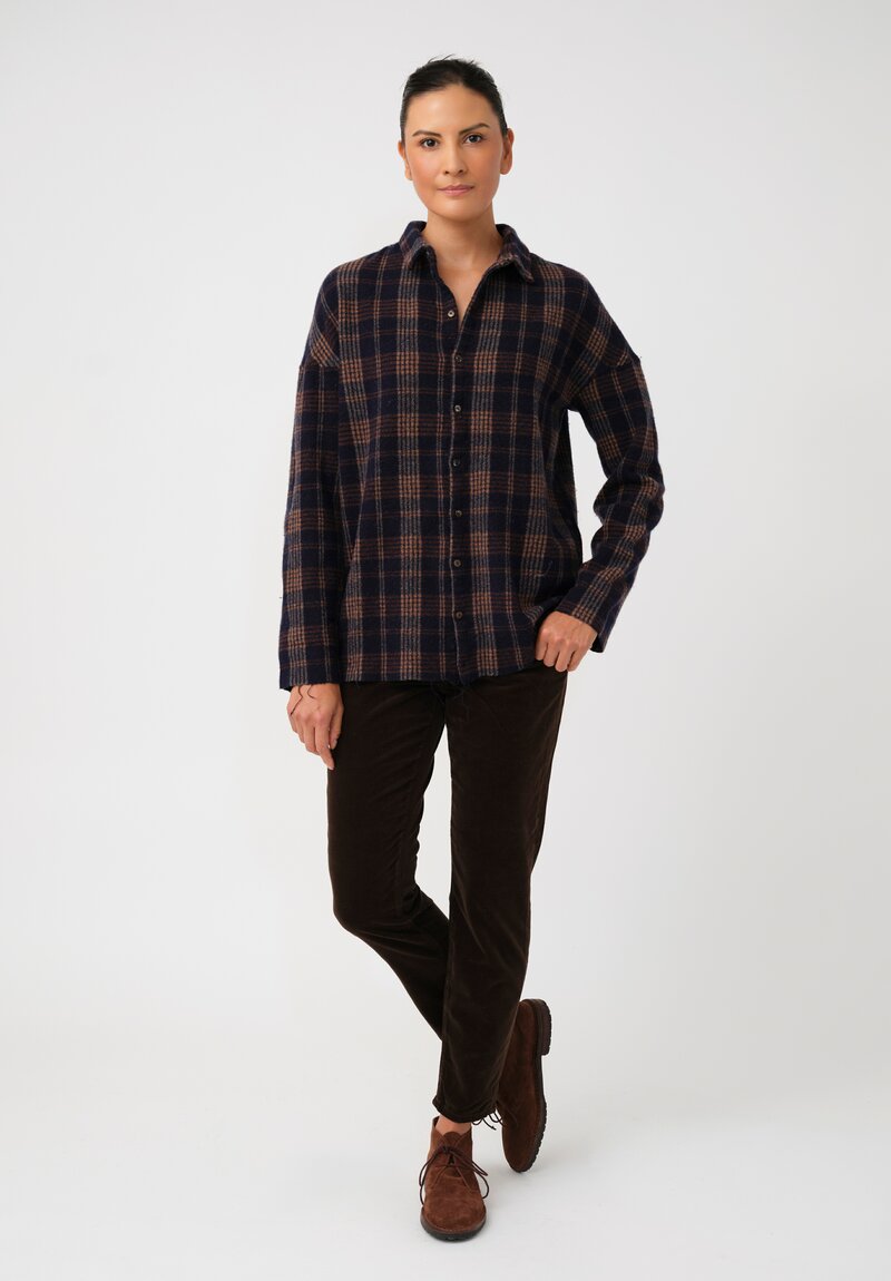 Album di Famiglia Thermal & Felted Serie Numerata Button-Down Shirt in Ink Blue Tartan