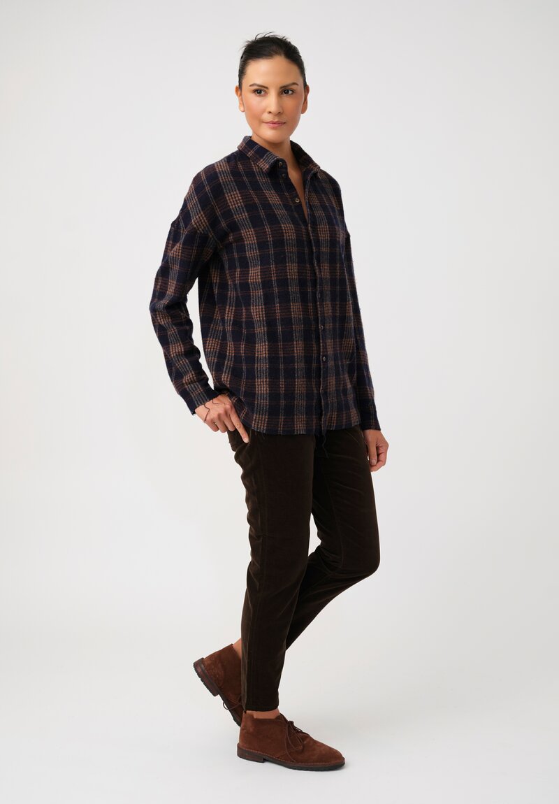 Album di Famiglia Thermal & Felted Serie Numerata Button-Down Shirt in Ink Blue Tartan