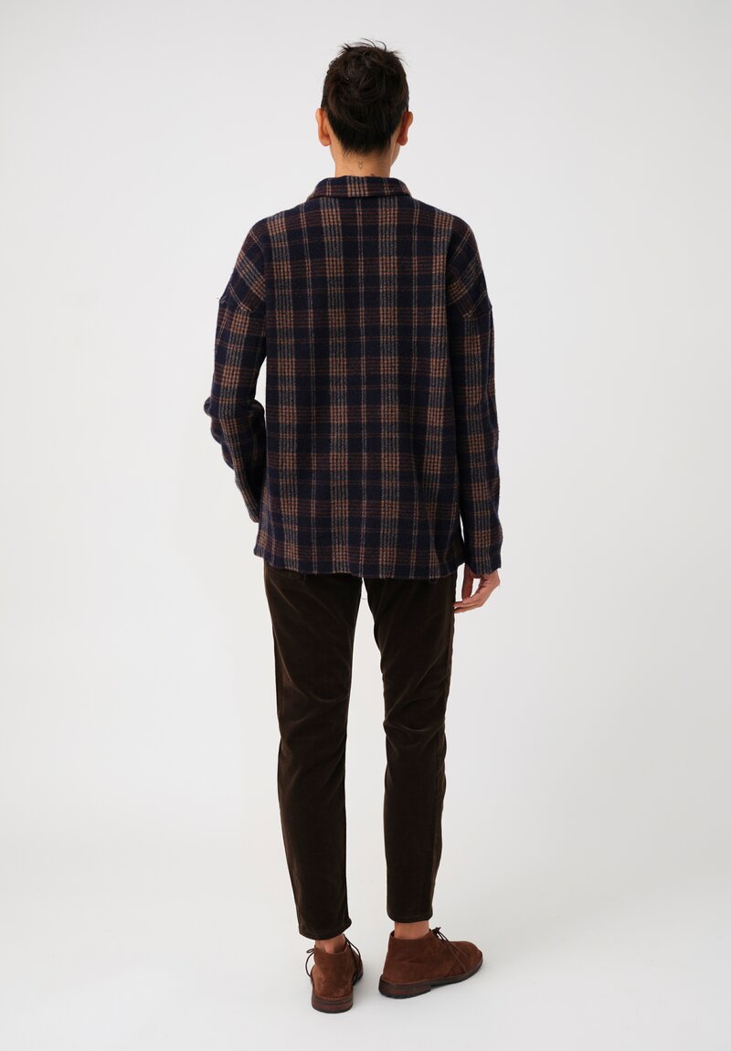 Album di Famiglia Thermal & Felted Serie Numerata Button-Down Shirt in Ink Blue Tartan