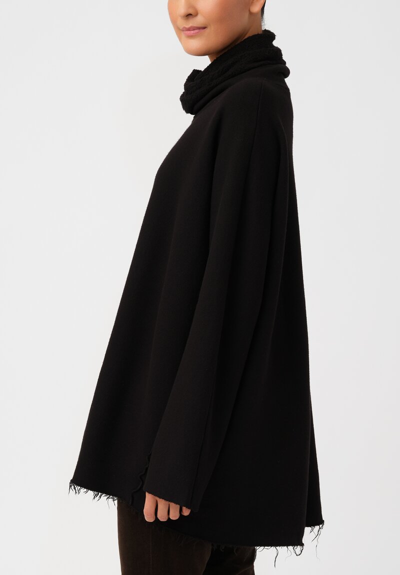 Album di Famiglia Soft Cotton Fleece Dolcevitta Cowl Turtleneck Sweater in Black