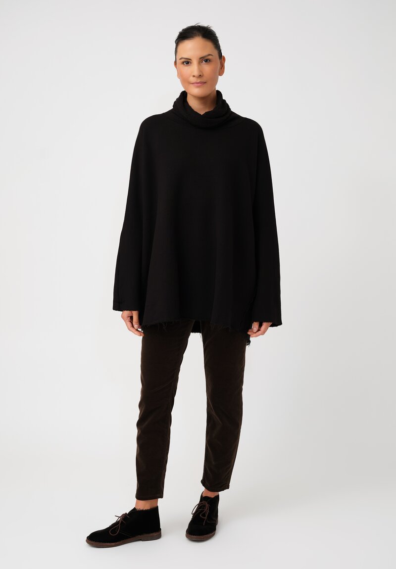 Album di Famiglia Soft Cotton Fleece Dolcevitta Cowl Turtleneck Sweater in Black