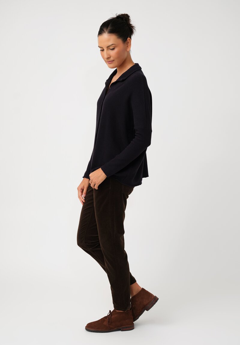 Album di Famiglia Felted Cotton Button-Down Cardigan Shirt in Ink Blue