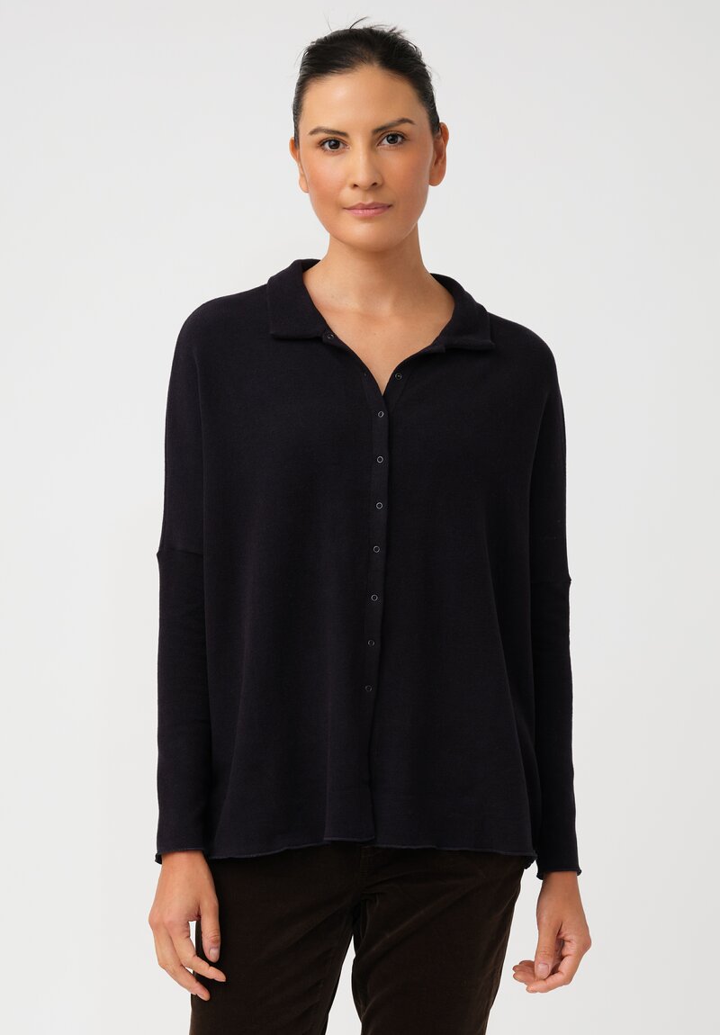 Album di Famiglia Felted Cotton Button-Down Cardigan Shirt in Ink Blue