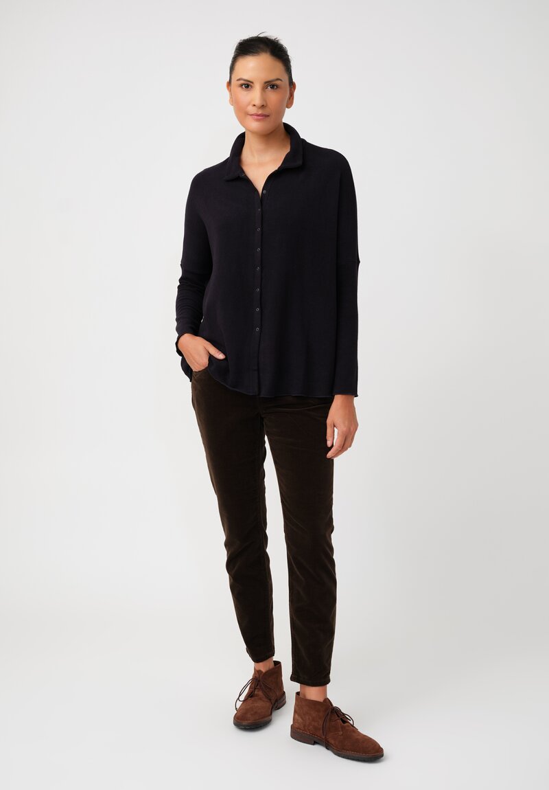 Album di Famiglia Felted Cotton Button-Down Cardigan Shirt in Ink Blue