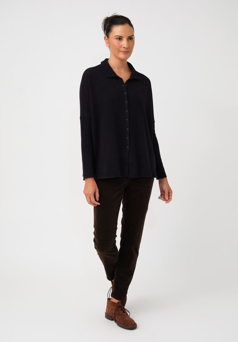 Album di Famiglia Felted Cotton Button-Down Cardigan Shirt in Ink Blue