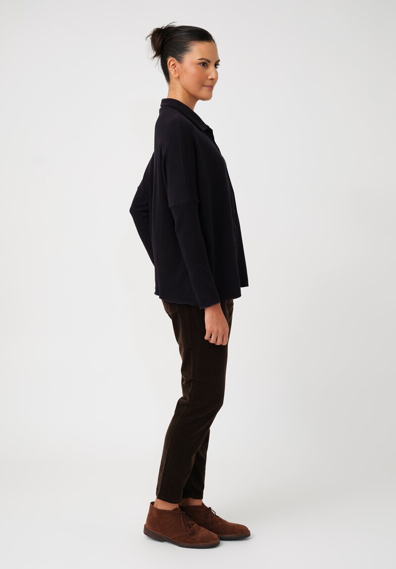 Album di Famiglia Felted Cotton Button-Down Cardigan Shirt in Ink Blue