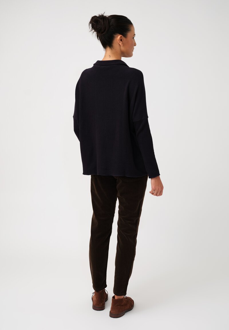 Album di Famiglia Felted Cotton Button-Down Cardigan Shirt in Ink Blue