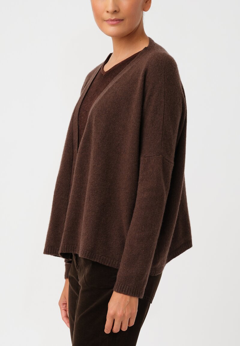 Album di Famiglia Cashmere Serie Numerata V-Neck Button-Down Cardigan in Chestnut Brown