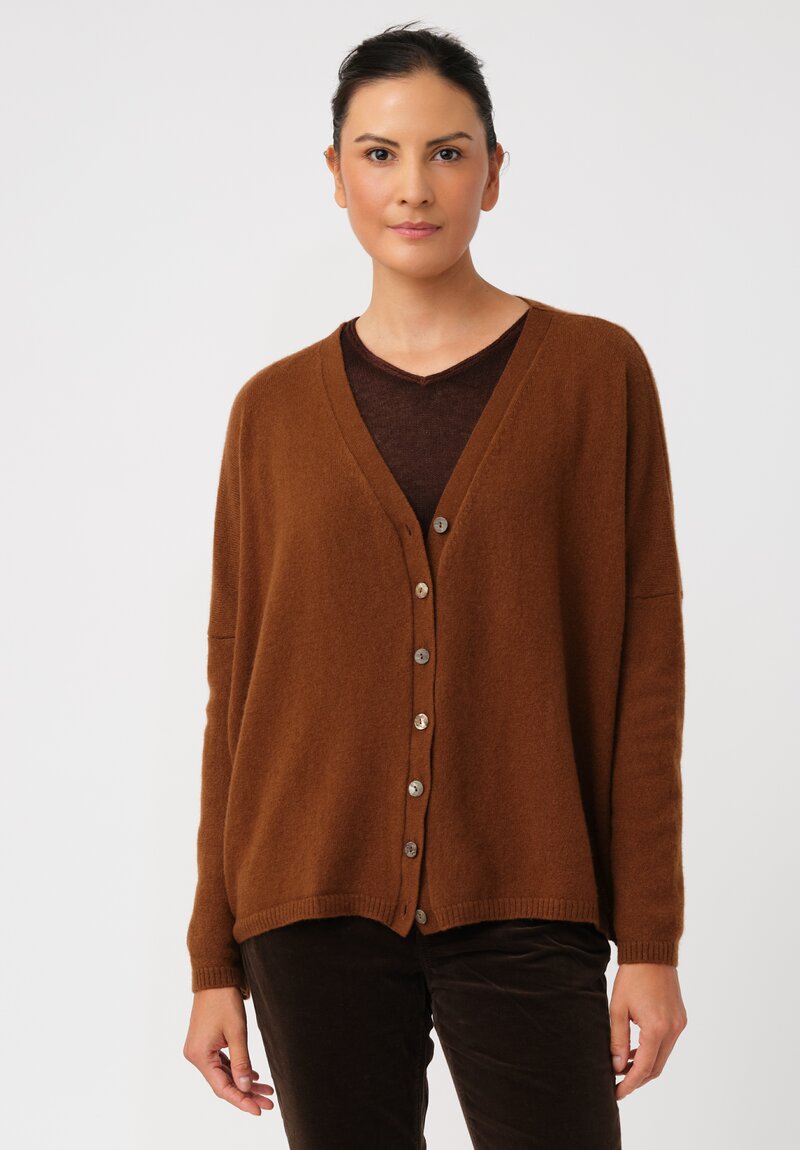 Album di Famiglia Cashmere Serie Numerata V-Neck Button-Down Cardigan in Rust Brown