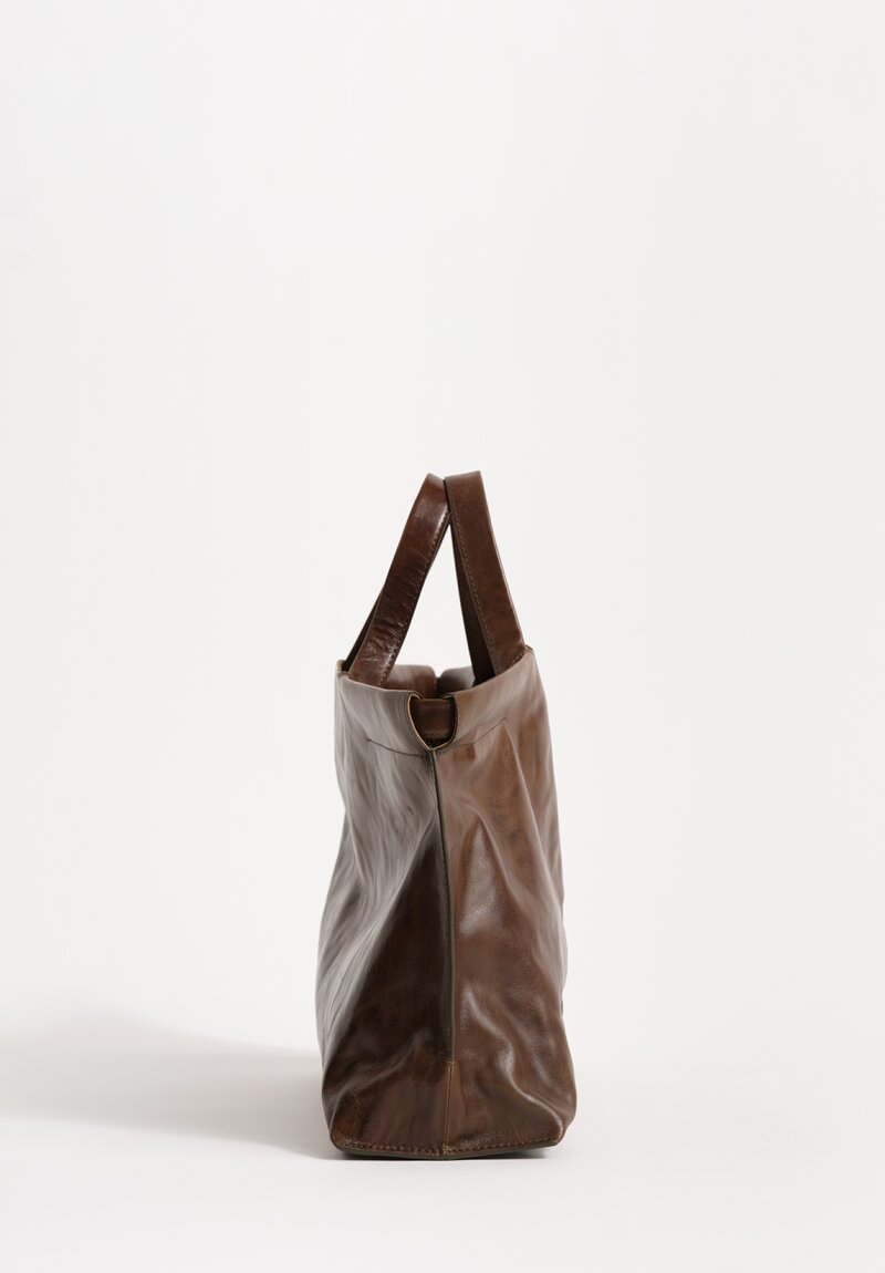 Bea Mombaers Tumbled Buffalo Leather Midi Shopper Bag Dark Hazel Olive