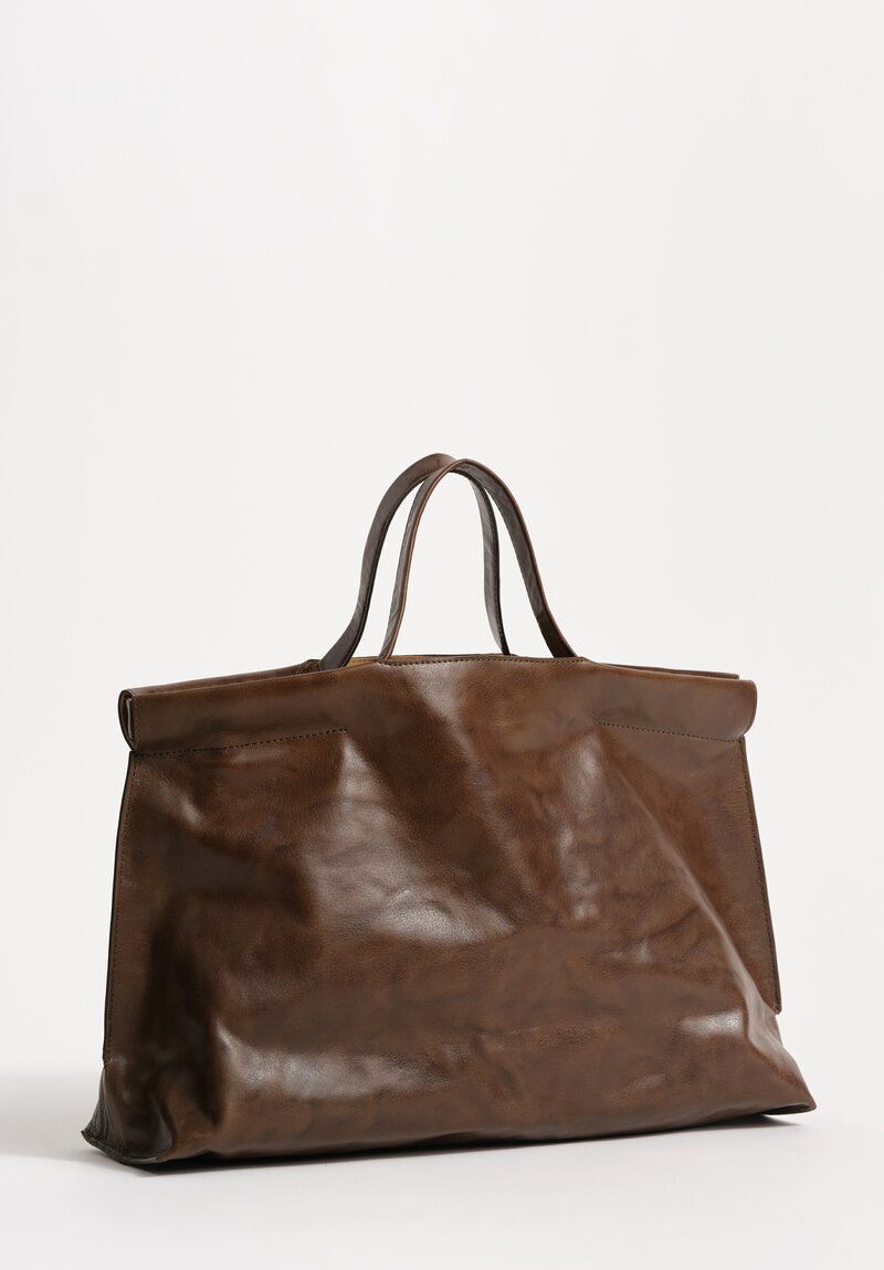 Bea Mombaers Tumbled Buffalo Leather Midi Shopper Bag Dark Hazel Olive